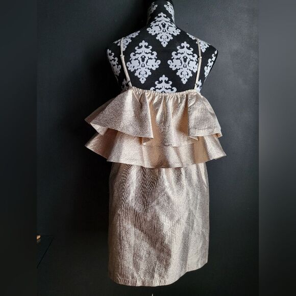 Buddy Love Kelsey Mini Dress Ruffle Champagne Gold Sz M Adjustable Straps - Picture 8 of 10